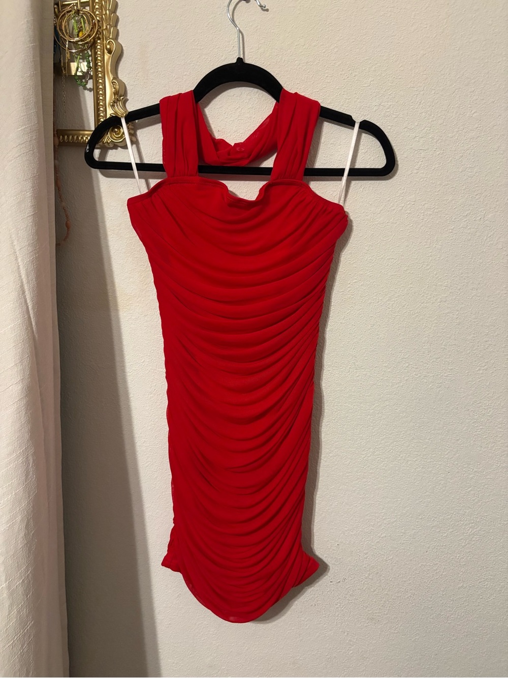 SHEIN Red Ruched Mini Dress with Draped Neck